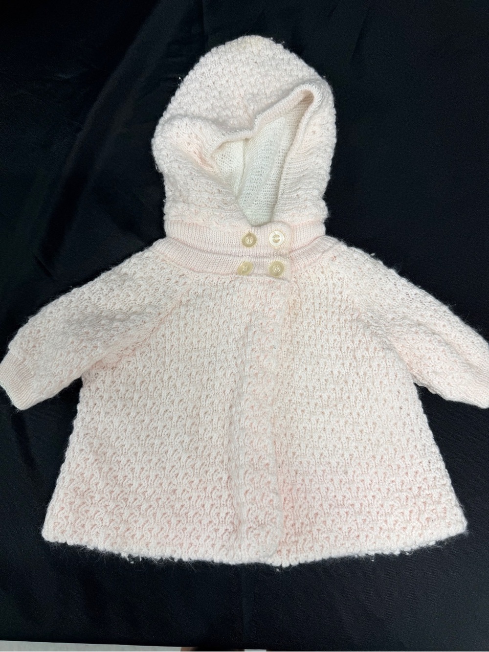 Vintage Little Wonders Baby Knit Hooded Sweater Coat 0-3M Pink Cream Made Israel